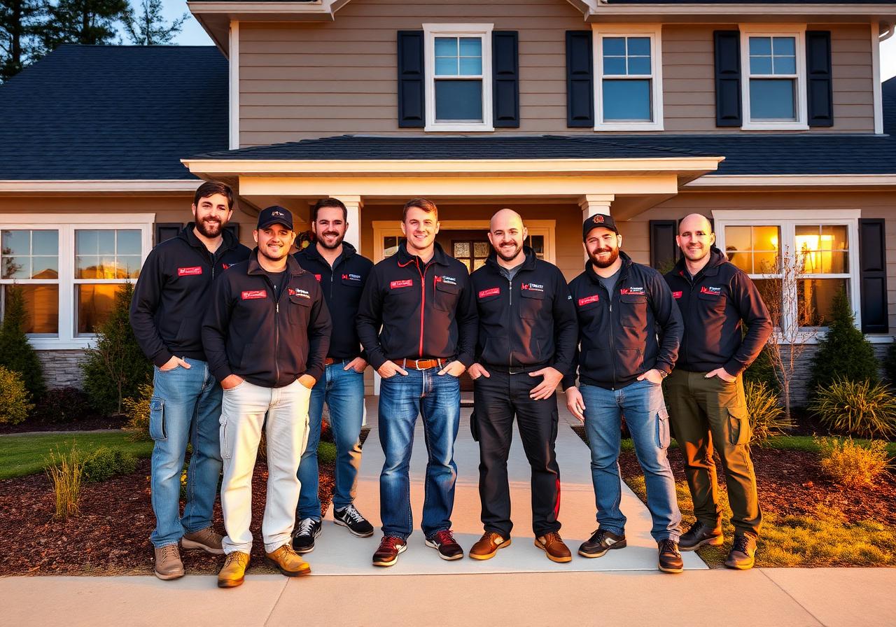 The A. Contracting crew in front of a finished home